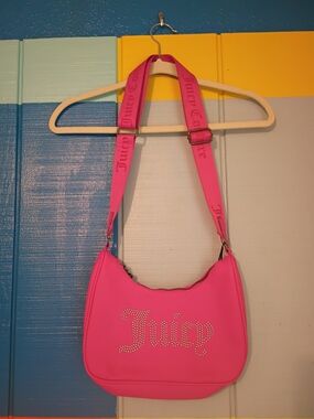 Juicy Couture Neon Pink Rhinestone Logo Shoulder Bag